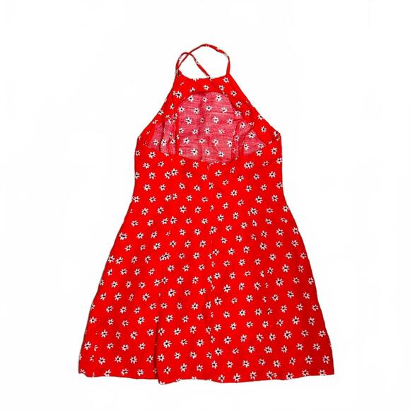 Zara Red & White Floral Daisy Linen Blend High Neck Mini Dress- Size Medium - Picture 5 of 8